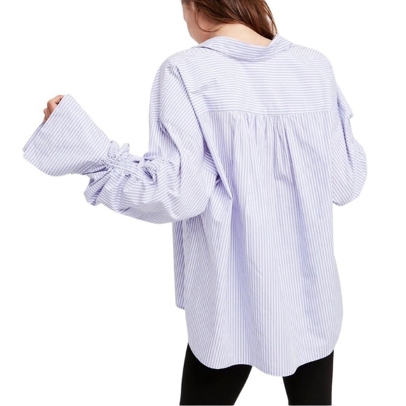 Free People It's A Cinch Button Down Striped Shirt White Blue Medium - Picture 2 of 12